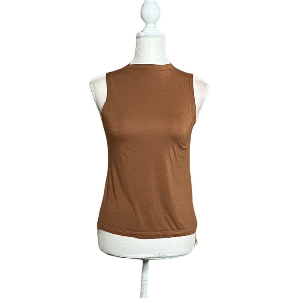 1775 women halter neck top sleeveless pullover brown taupe sz ps